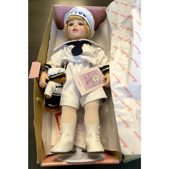 Camelot Rare Collectible Porcelain Hand Painted Sailor Doll with Bear with Stand - Picture 2 of 6